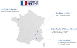 Les lieux de fabrication de cette gamme Française de nutrition sportive.